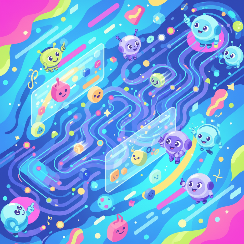 신경망과 데이터 흐름을 시각화한 AI 기술 이미지, 파란색과 보라색 빛으로 표현된 홀로그래픽 디스플레이