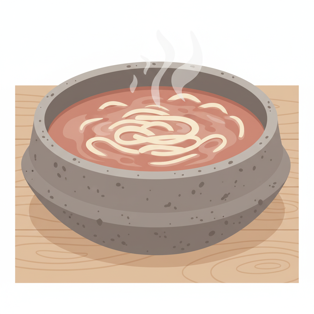 소담골의 진한 팥 국물과 쫄깃한 면발이 담긴 팥칼국수